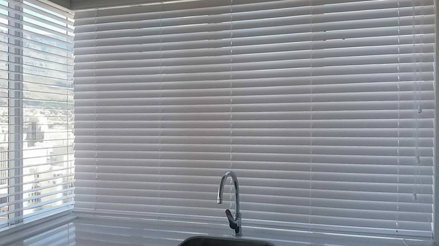 kitchen with venetian blinds