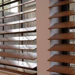 wooden venetian blinds in brown